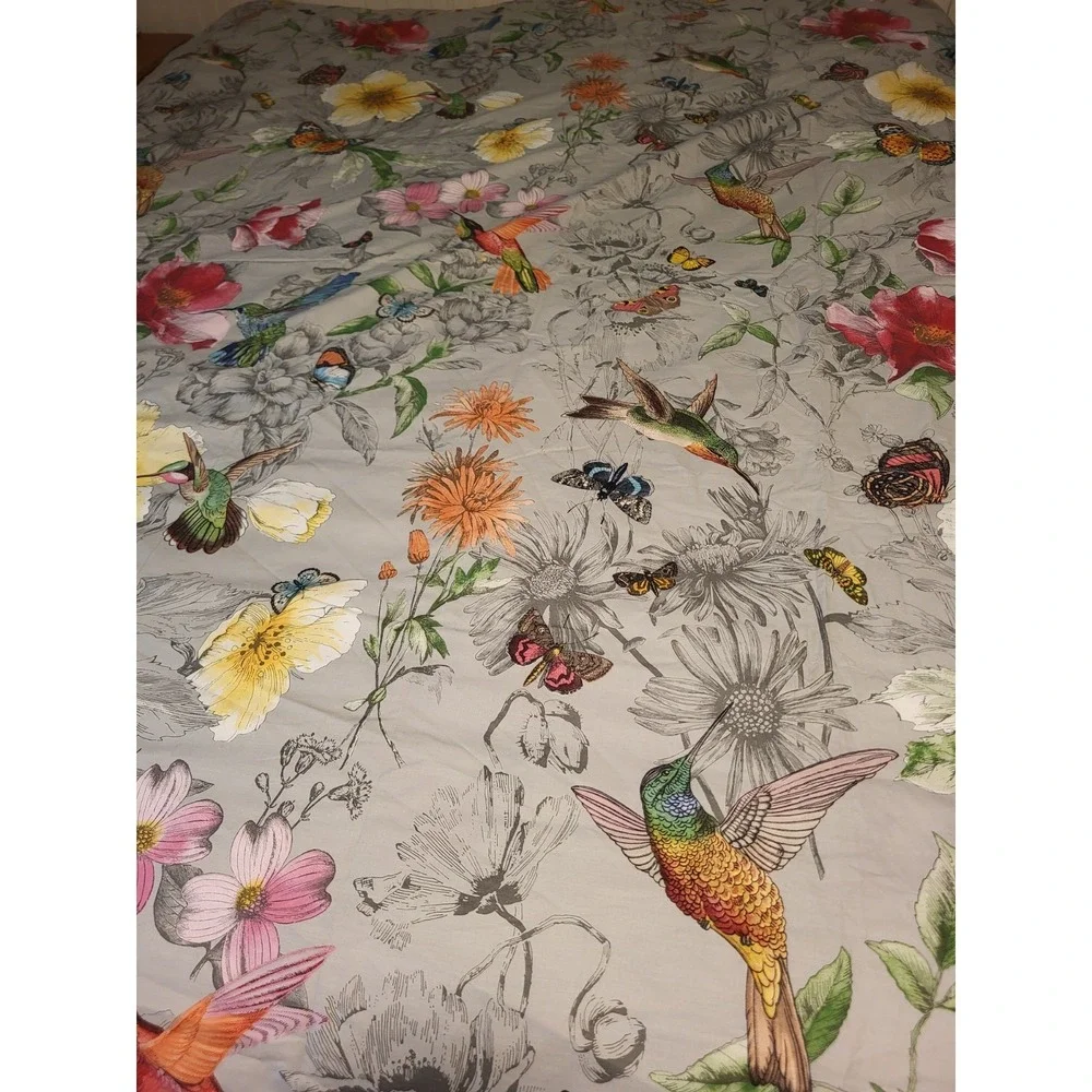 New Pottery Barn Hummingbird Reversible Organic Duvet & Sham Full/Queen